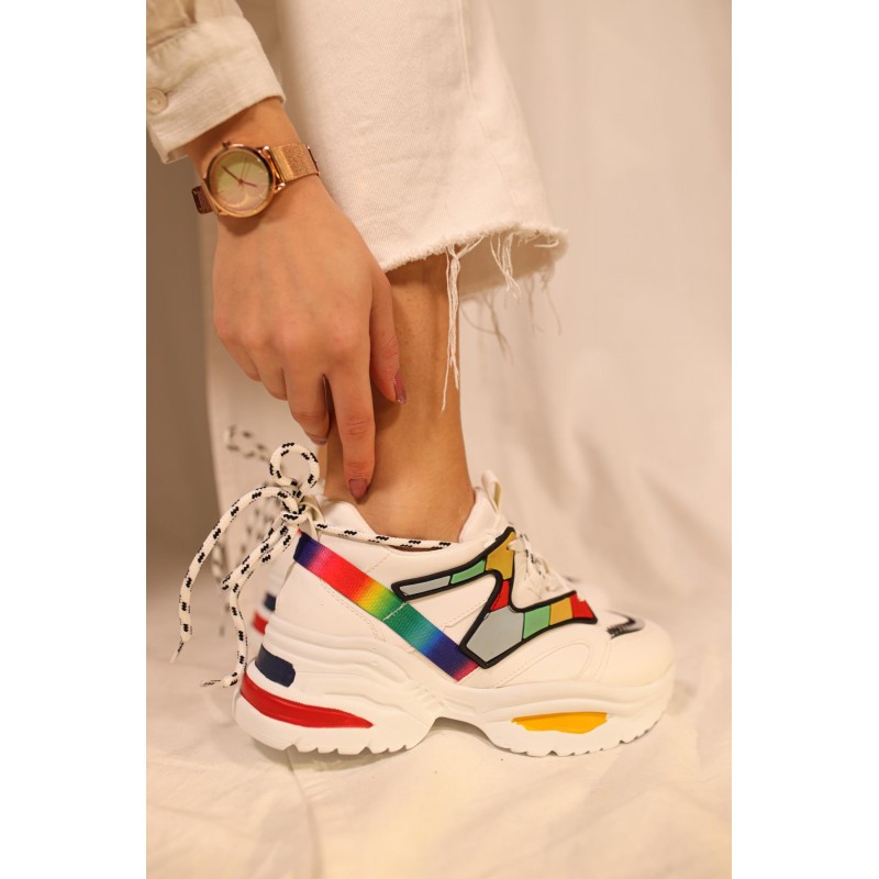 Jodi Beyaz Multi Çift Bağcıklı Sneakers